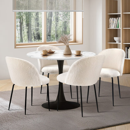 Oikiture 90cm Round Dining Table with 4PCS Chairs Sherpa White-Dining Sets-PEROZ Accessories