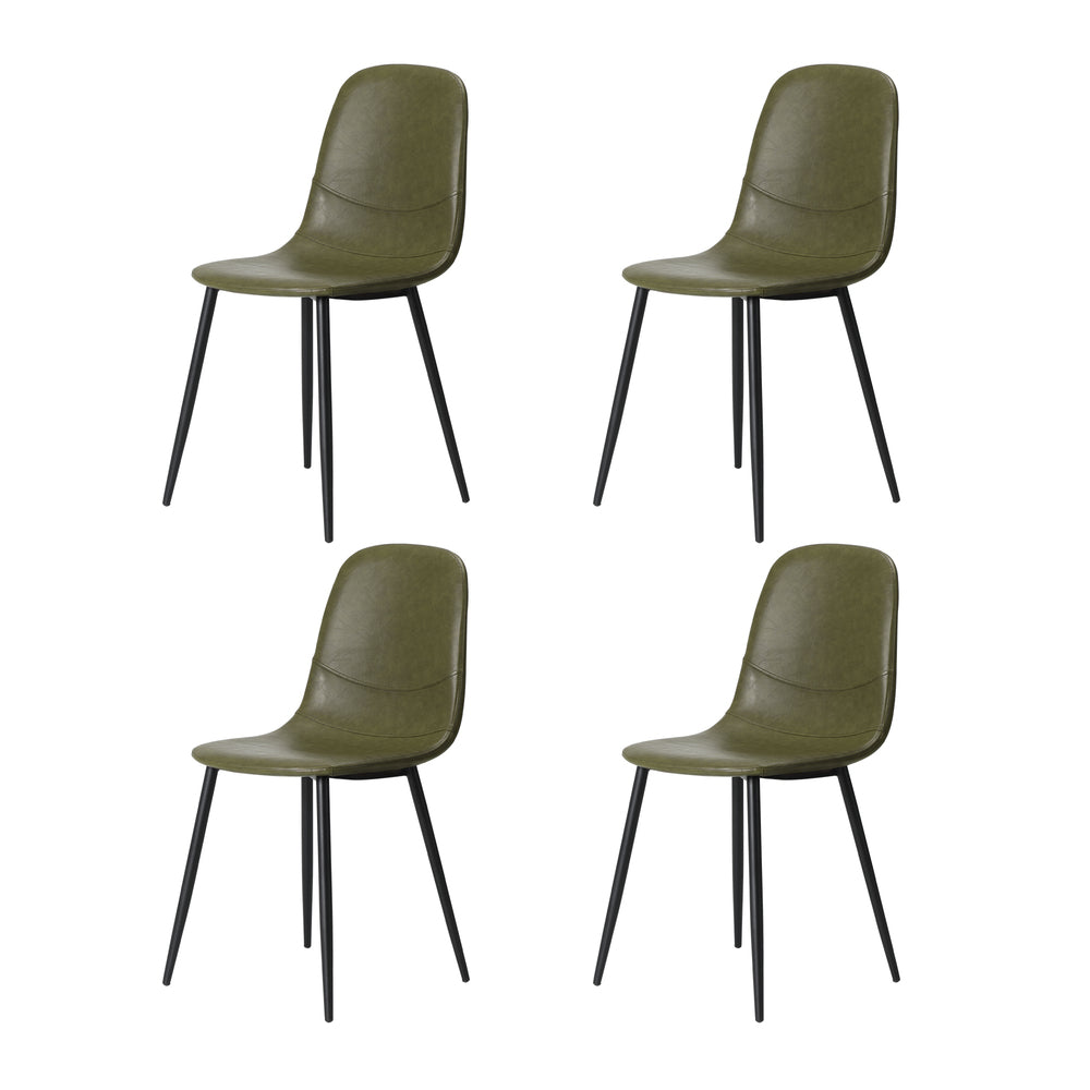 Oikiture 90cm Round Dining Table with 4x Dining Chairs PU Leather Green-Dining Set-PEROZ Accessories