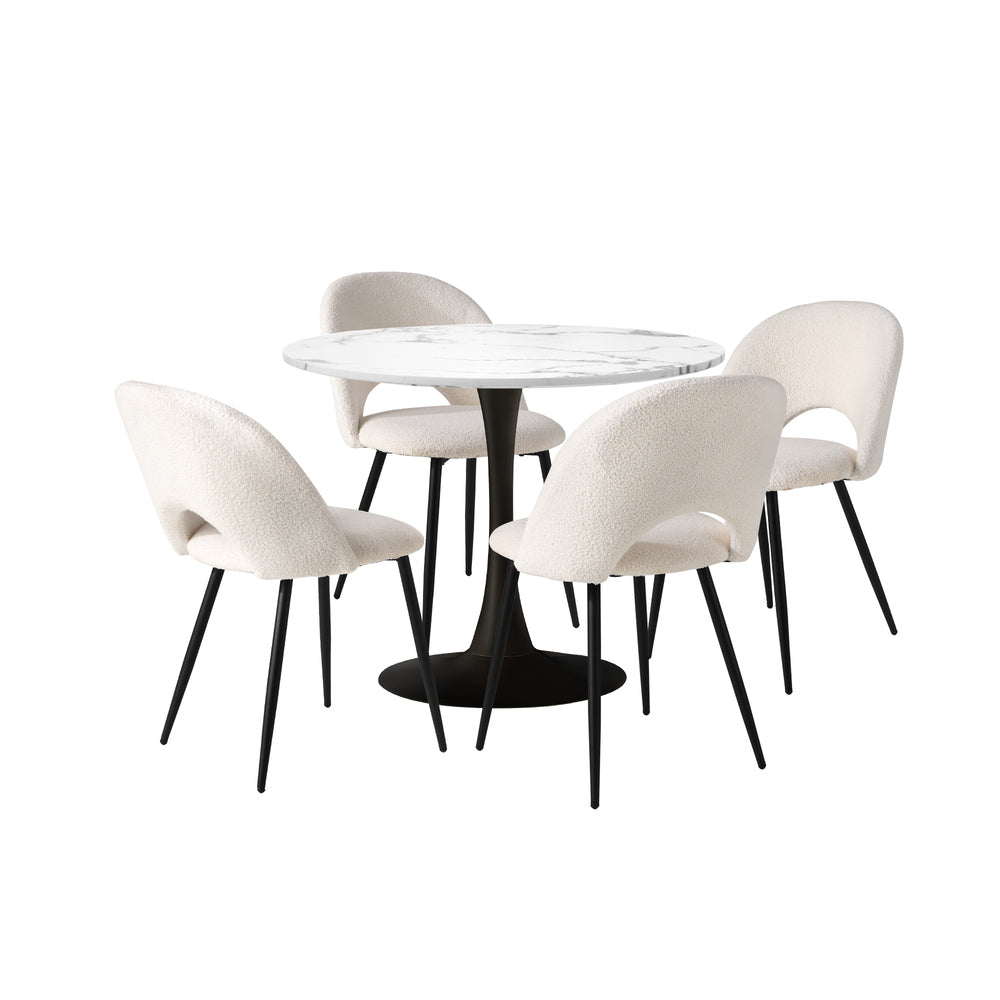 Oikiture 90cm Round Dining Table with 4PCS Chairs White and Black-Dining Sets-PEROZ Accessories