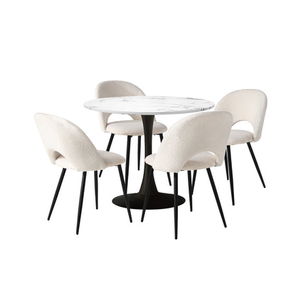 Oikiture 90cm Round Dining Table with 4PCS Chairs White and Black-Dining Sets-PEROZ Accessories