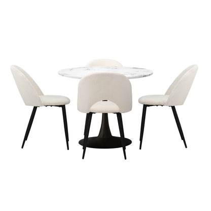 Oikiture 90cm Round Dining Table with 4PCS Chairs White and Black-Dining Sets-PEROZ Accessories