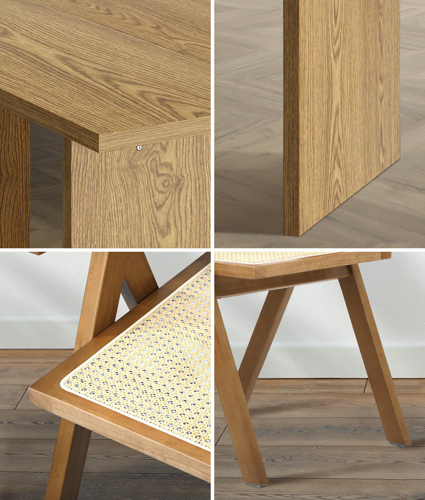 Oikiture 180cm Rectangular Dining Table with 4PCS Dining Chairs Wooden Walnut-Dining Sets-PEROZ Accessories