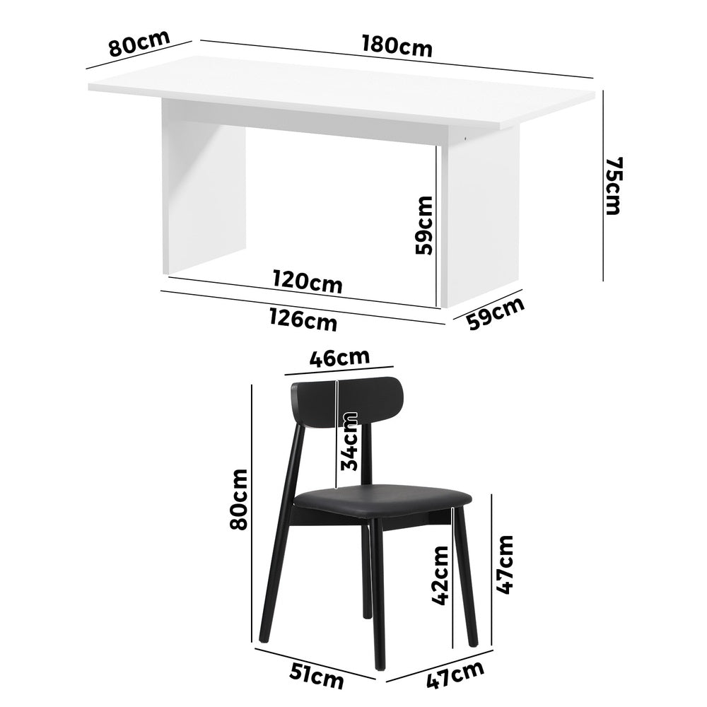 Oikiture 4-Seater Dining Table and Chairs Set Wooden Black-Dining Set-PEROZ Accessories