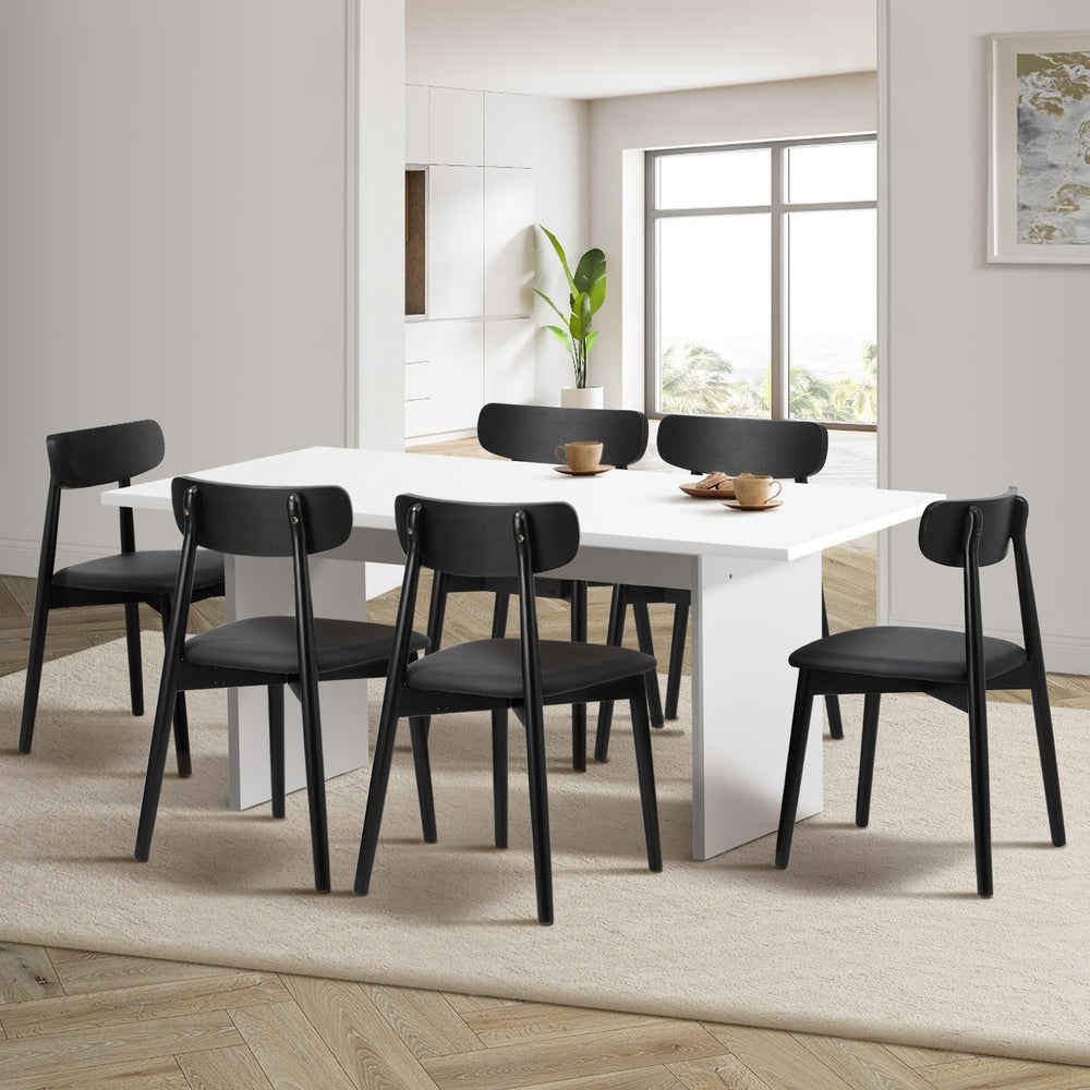 Oikiture 6-Seater Dining Table and Chairs Set Wooden Black-Dining Set-PEROZ Accessories