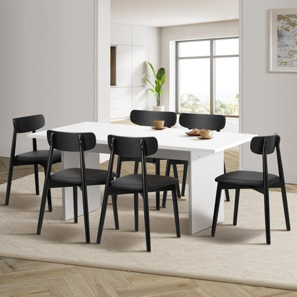 Oikiture 6-Seater Dining Table and Chairs Set Wooden Black-Dining Set-PEROZ Accessories