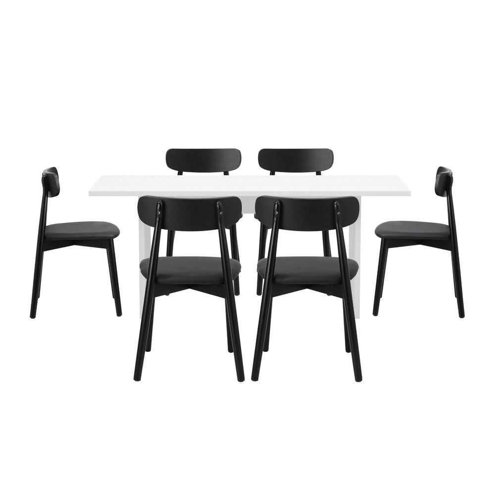 Oikiture 6-Seater Dining Table and Chairs Set Wooden Black-Dining Set-PEROZ Accessories