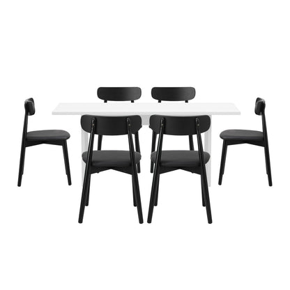 Oikiture 6-Seater Dining Table and Chairs Set Wooden Black-Dining Set-PEROZ Accessories