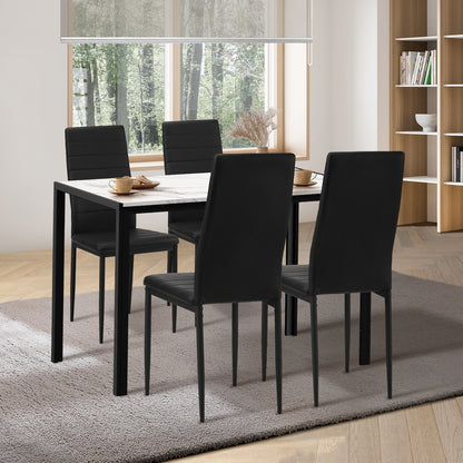 Oikiture 120cm Rectangle Dining Table with 4PCS Dining Chairs Marble White &amp; Black-Dining Set-PEROZ Accessories