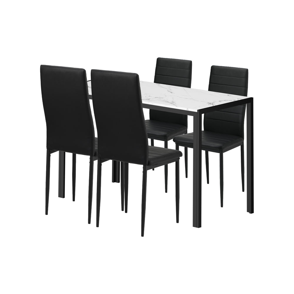 Oikiture 120cm Rectangle Dining Table with 4PCS Dining Chairs Marble White & Black-Dining Set-PEROZ Accessories