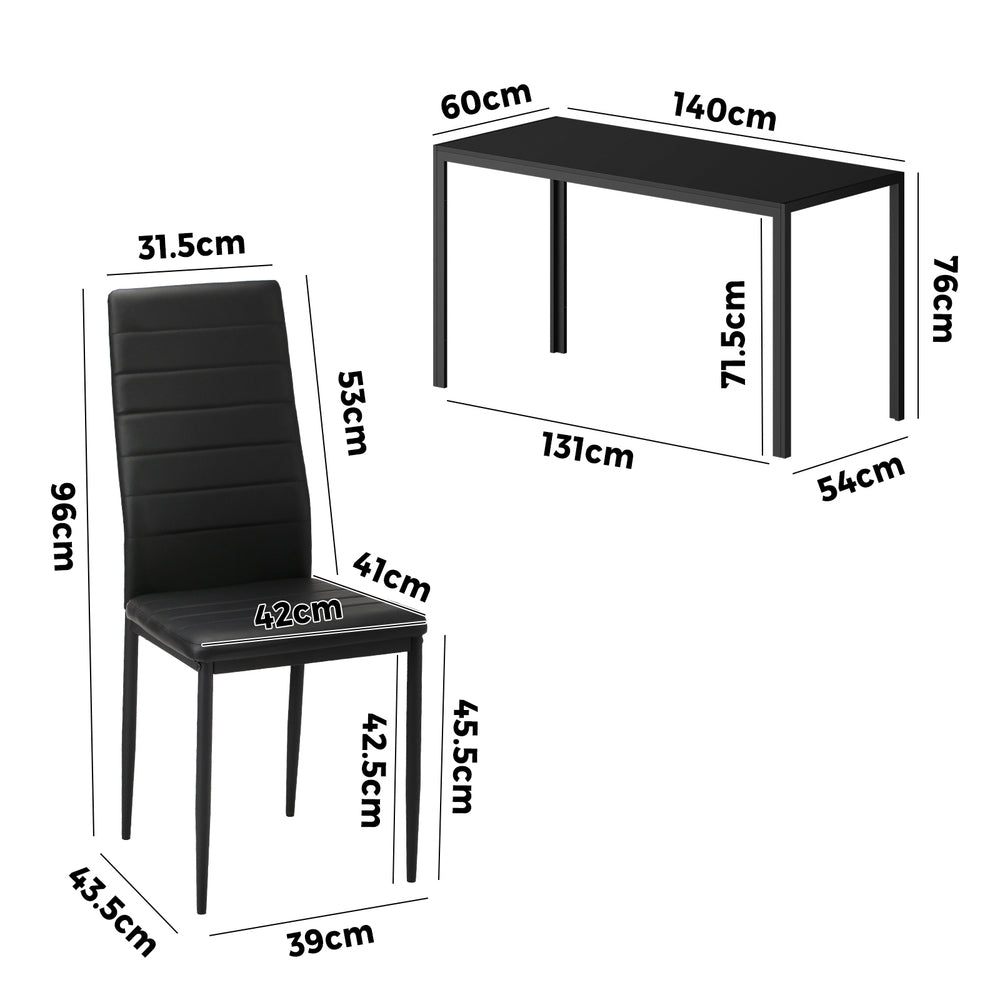 Oikiture 140cm Rectangle Dining Table with 6PCS Dining Chairs Wooden Black-Dining Set-PEROZ Accessories