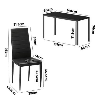 Oikiture 140cm Rectangle Dining Table with 6PCS Dining Chairs Wooden Black-Dining Set-PEROZ Accessories