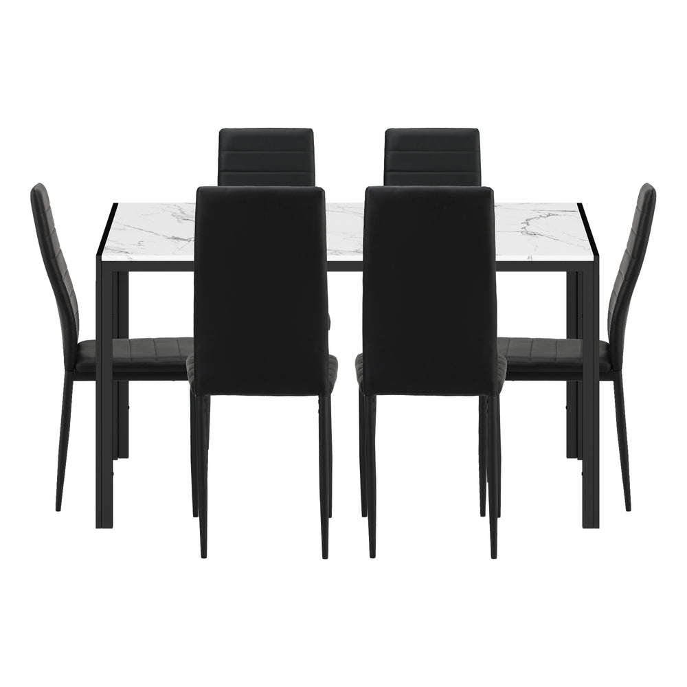 Oikiture 140cm Rectangle Dining Table with 6PCS Dining Chairs Marble White &amp; Black-Dining Set-PEROZ Accessories