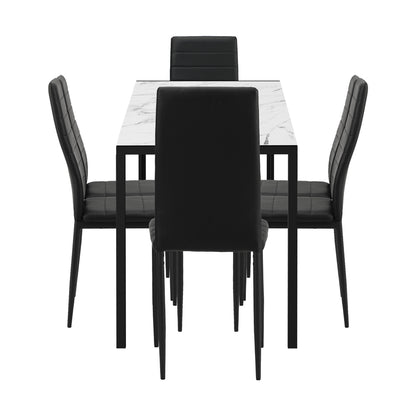 Oikiture 140cm Rectangle Dining Table with 6PCS Dining Chairs Marble White &amp; Black-Dining Set-PEROZ Accessories