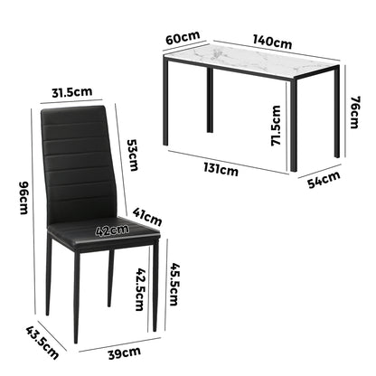 Oikiture 140cm Rectangle Dining Table with 6PCS Dining Chairs Marble White &amp; Black-Dining Set-PEROZ Accessories
