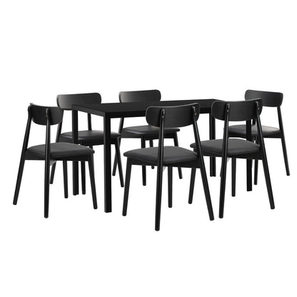 Oikiture 1.4m Dining Table with 6PCS Wooden Chairs Set PU Leather Black-Dining Set-PEROZ Accessories