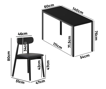 Oikiture 1.4m Dining Table with 6PCS Wooden Chairs Set PU Leather Black-Dining Set-PEROZ Accessories