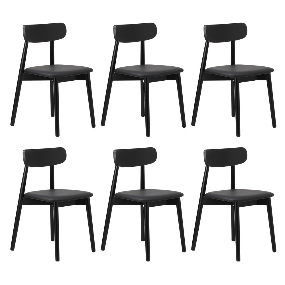 Oikiture 1.4m Dining Table with 6PCS Wooden Chairs Set PU Leather Black-Dining Set-PEROZ Accessories
