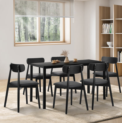 Oikiture 1.4m Dining Table with 6PCS Wooden Chairs Set PU Leather Black-Dining Set-PEROZ Accessories