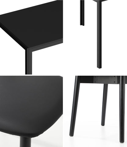 Oikiture 1.4m Dining Table with 6PCS Wooden Chairs Set PU Leather Black-Dining Set-PEROZ Accessories