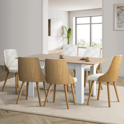 Oikiture Dining Table and Chair Set With Wooden Frame 6pcs Dining Chair wtih Pu Leather Cover Home Dining Room Furniture-Dining Table and Chairs-PEROZ Accessories