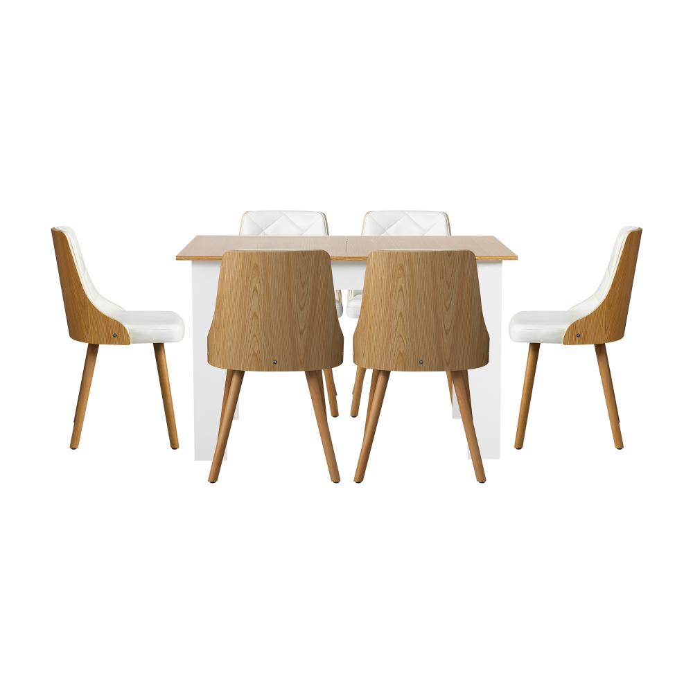 Oikiture Dining Table and Chair Set With Wooden Frame 6pcs Dining Chair wtih Pu Leather Cover Home Dining Room Furniture-Dining Table and Chairs-PEROZ Accessories