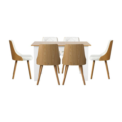 Oikiture Dining Table and Chair Set With Wooden Frame 6pcs Dining Chair wtih Pu Leather Cover Home Dining Room Furniture-Dining Table and Chairs-PEROZ Accessories