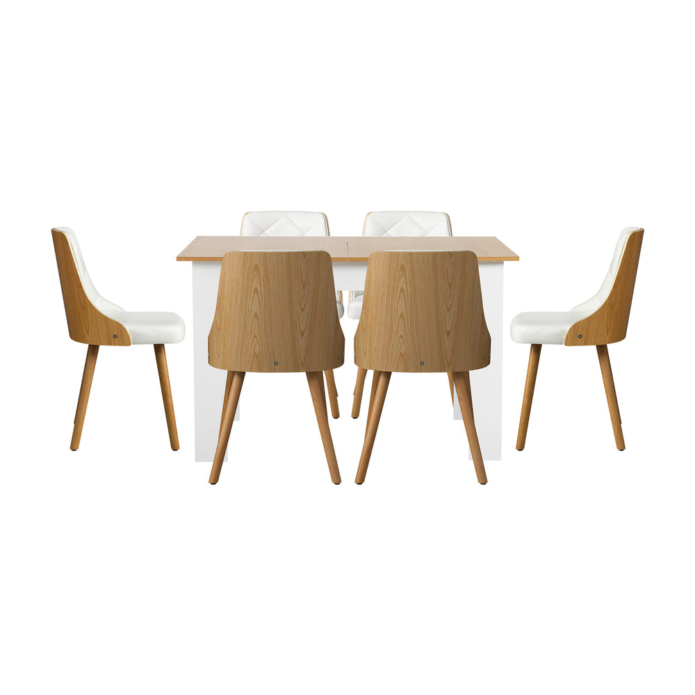 Oikiture Dining Table and Chair Set With Wooden Frame 6pcs Dining Chair wtih Pu Leather Cover Home Dining Room Furniture-Dining Table and Chairs-PEROZ Accessories