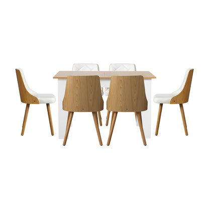 Oikiture Dining Table and Chair Set With Wooden Frame 6pcs Dining Chair wtih Pu Leather Cover Home Dining Room Furniture-Dining Table and Chairs-PEROZ Accessories