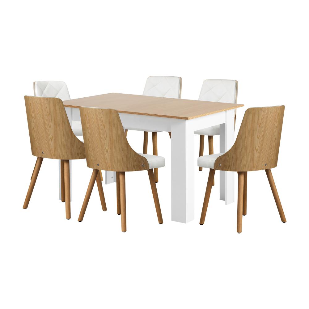Oikiture Dining Table and Chair Set With Wooden Frame 6pcs Dining Chair wtih Pu Leather Cover Home Dining Room Furniture-Dining Table and Chairs-PEROZ Accessories