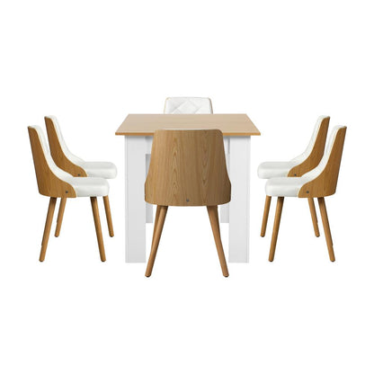 Oikiture Dining Table and Chair Set With Wooden Frame 6pcs Dining Chair wtih Pu Leather Cover Home Dining Room Furniture-Dining Table and Chairs-PEROZ Accessories