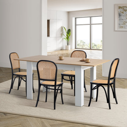 Oikiture 160cm Extendable Dining Table with 4PCS Chairs Rattan White-Dining Set-PEROZ Accessories