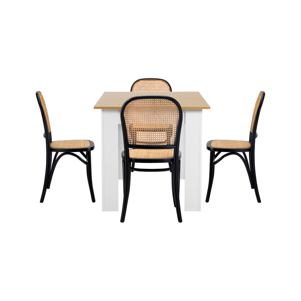 Oikiture 160cm Extendable Dining Table with 4PCS Chairs Rattan White-Dining Set-PEROZ Accessories
