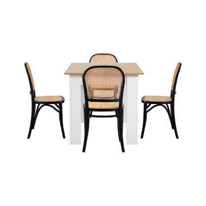 Oikiture 160cm Extendable Dining Table with 4PCS Chairs Rattan White-Dining Set-PEROZ Accessories