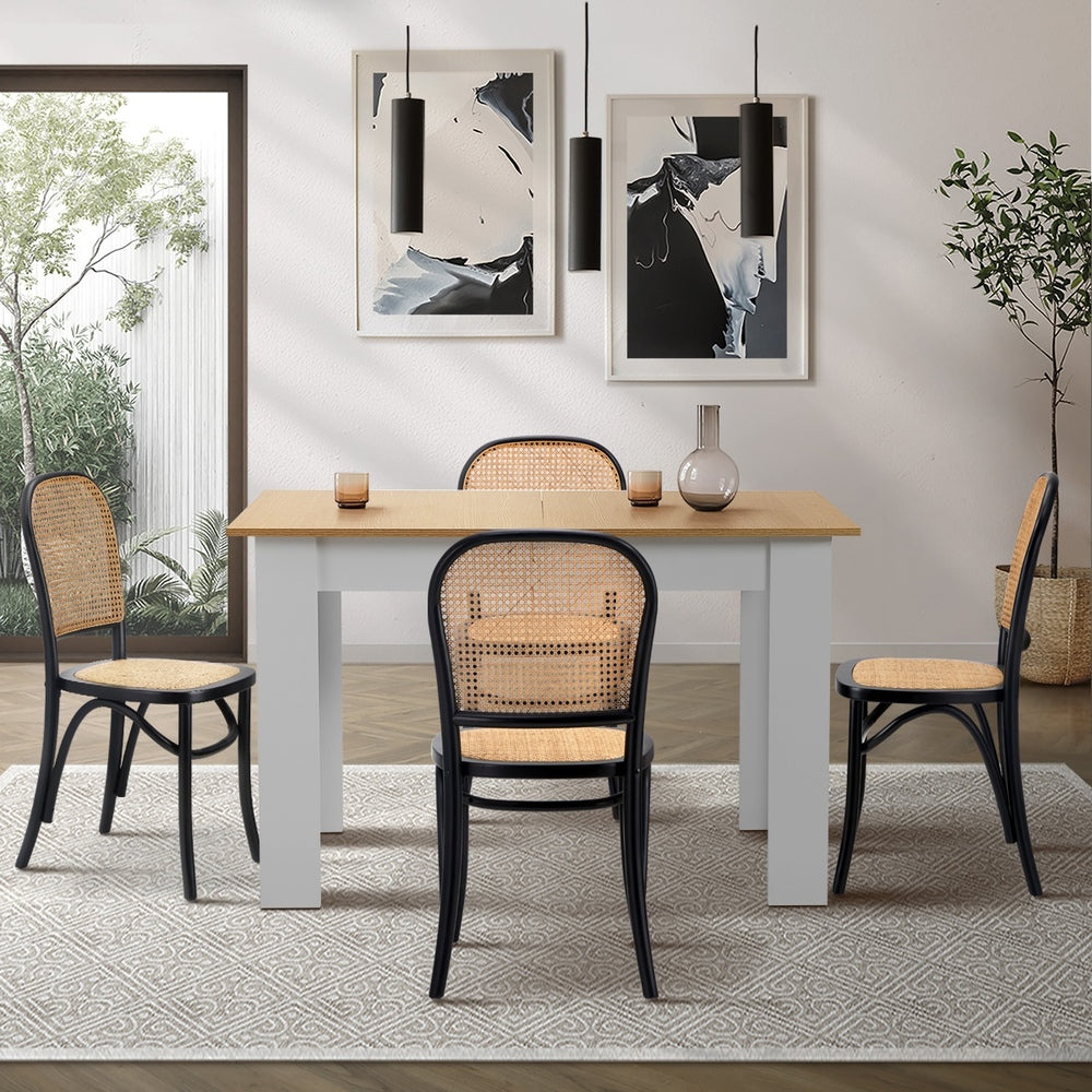 Oikiture 160cm Extendable Dining Table with 4PCS Chairs Rattan White-Dining Set-PEROZ Accessories