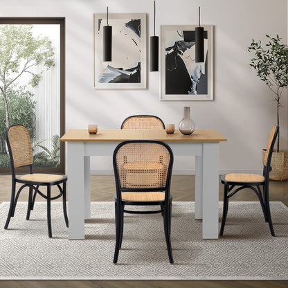 Oikiture 160cm Extendable Dining Table with 4PCS Chairs Rattan White-Dining Set-PEROZ Accessories