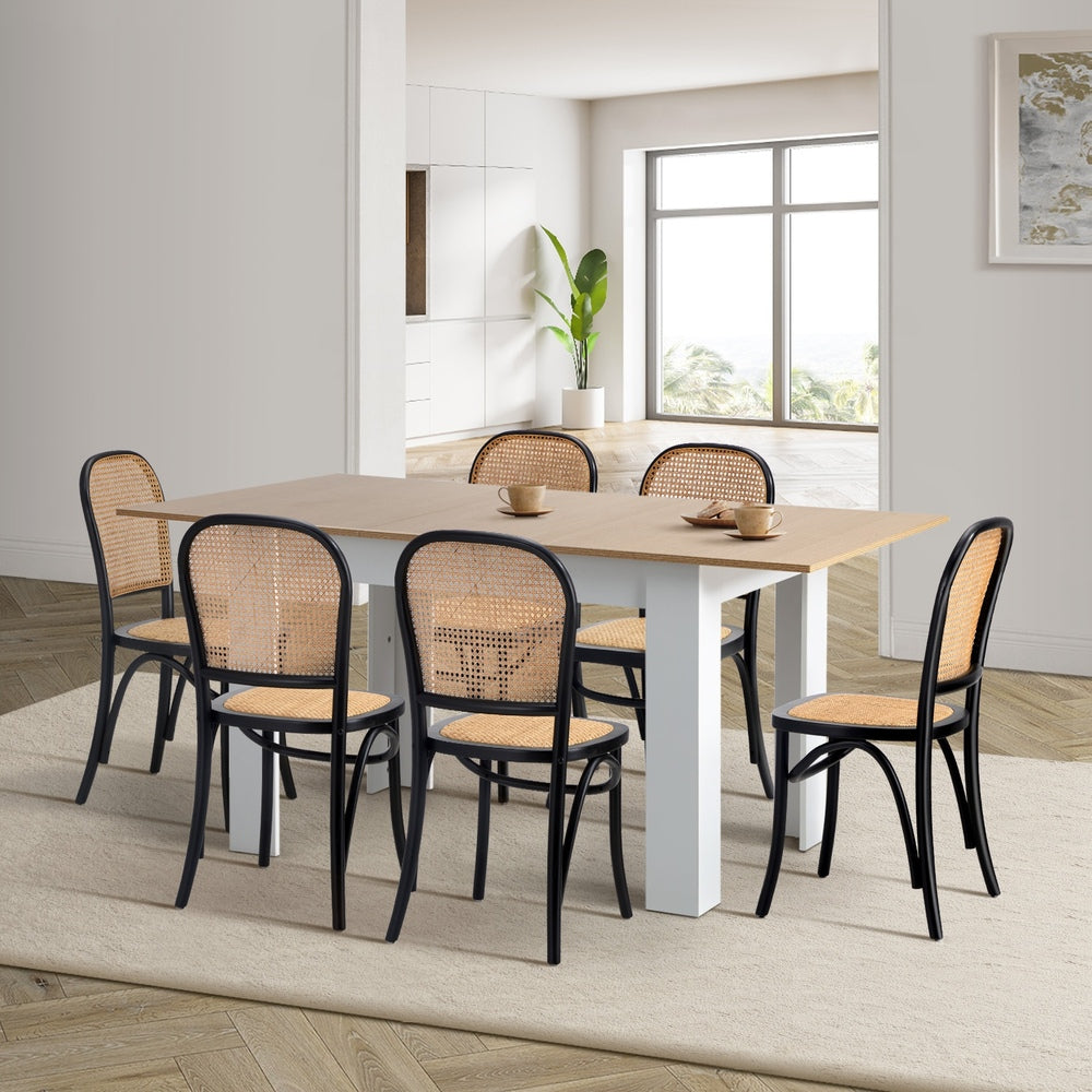 Oikiture 160cm Extendable Dining Table with 6PCS Chairs Rattan White-Dining Set-PEROZ Accessories