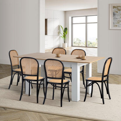 Oikiture 160cm Extendable Dining Table with 6PCS Chairs Rattan White-Dining Set-PEROZ Accessories