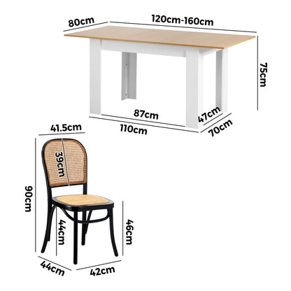 Oikiture 160cm Extendable Dining Table with 6PCS Chairs Rattan White-Dining Set-PEROZ Accessories