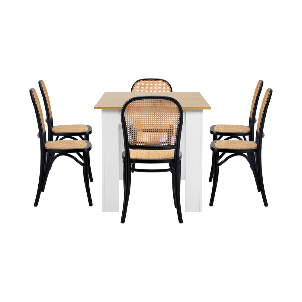 Oikiture 160cm Extendable Dining Table with 6PCS Chairs Rattan White-Dining Set-PEROZ Accessories