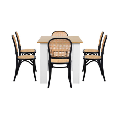 Oikiture 160cm Extendable Dining Table with 6PCS Chairs Rattan White-Dining Set-PEROZ Accessories