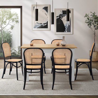 Oikiture 160cm Extendable Dining Table with 6PCS Chairs Rattan White-Dining Set-PEROZ Accessories