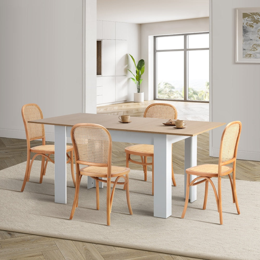 Oikiture 160cm Extendable Dining Table with 4PCS Chairs Rattan Natural-Dining Set-PEROZ Accessories