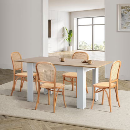 Oikiture 160cm Extendable Dining Table with 4PCS Chairs Rattan Natural-Dining Set-PEROZ Accessories