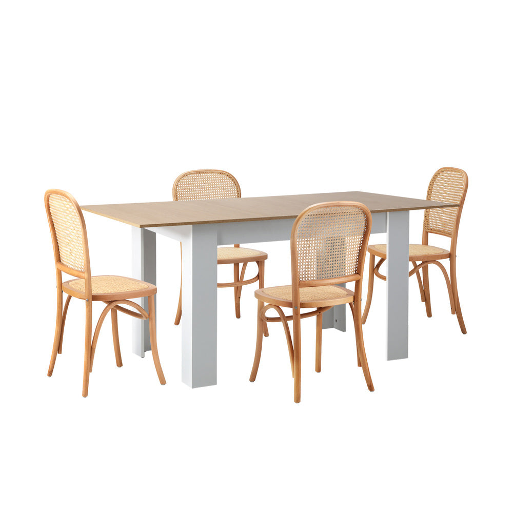 Oikiture 160cm Extendable Dining Table with 4PCS Chairs Rattan Natural-Dining Set-PEROZ Accessories