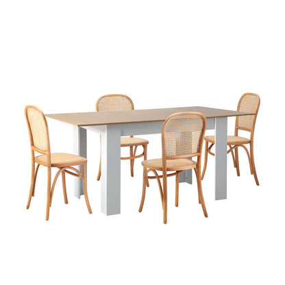 Oikiture 160cm Extendable Dining Table with 4PCS Chairs Rattan Natural-Dining Set-PEROZ Accessories