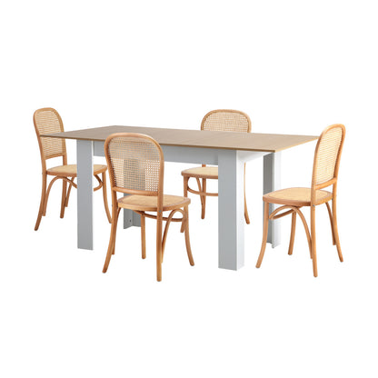 Oikiture 160cm Extendable Dining Table with 4PCS Chairs Rattan Natural-Dining Set-PEROZ Accessories
