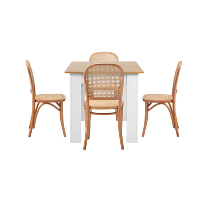 Oikiture 160cm Extendable Dining Table with 4PCS Chairs Rattan Natural-Dining Set-PEROZ Accessories