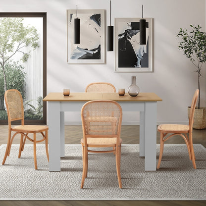Oikiture 160cm Extendable Dining Table with 4PCS Chairs Rattan Natural-Dining Set-PEROZ Accessories