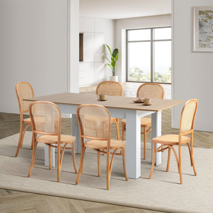 Oikiture 160cm Extendable Dining Table with 6PCS Chairs Rattan Natural-Dining Set-PEROZ Accessories