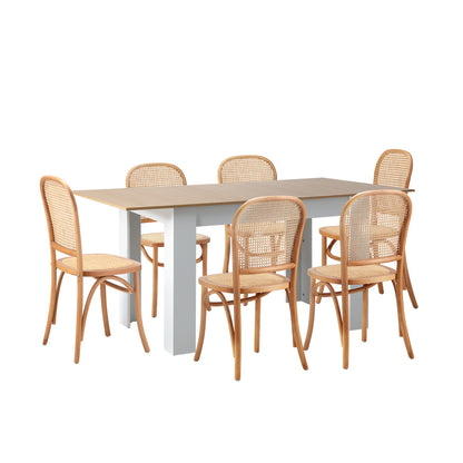 Oikiture 160cm Extendable Dining Table with 6PCS Chairs Rattan Natural-Dining Set-PEROZ Accessories